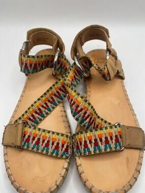 FRYE AND CO. Womens 6.5M Multicolor Woven Strappy Leather Sandals Boho Tan